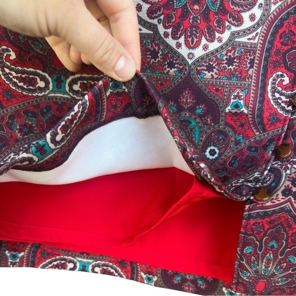 Talbots Red Paisley Pencil A Line Skirt W/ Side Button Detail Lined SZ 6P NWT - Picture 3 of 6
